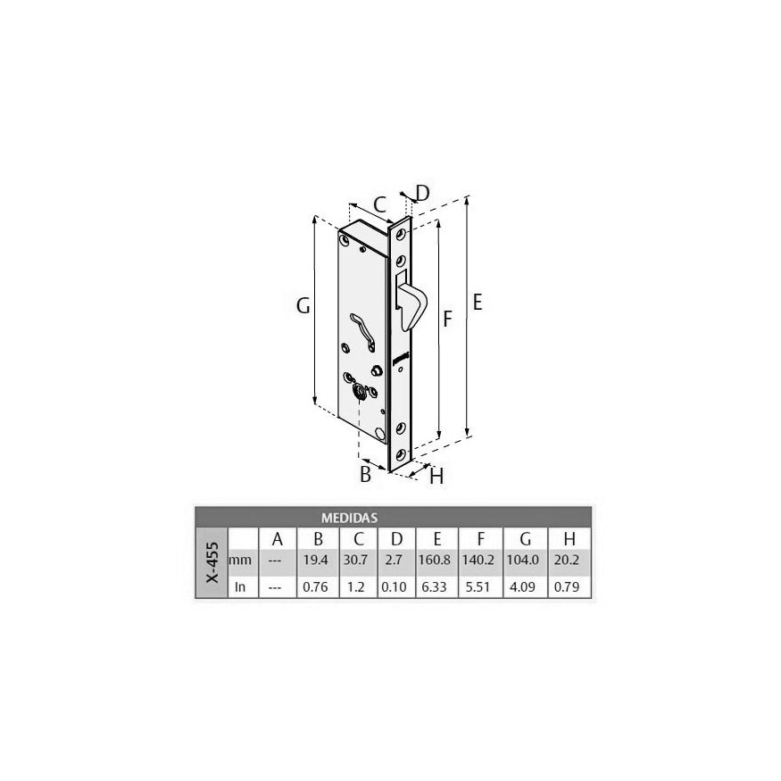 Cerradura modelo X455 para perfil de aluminio