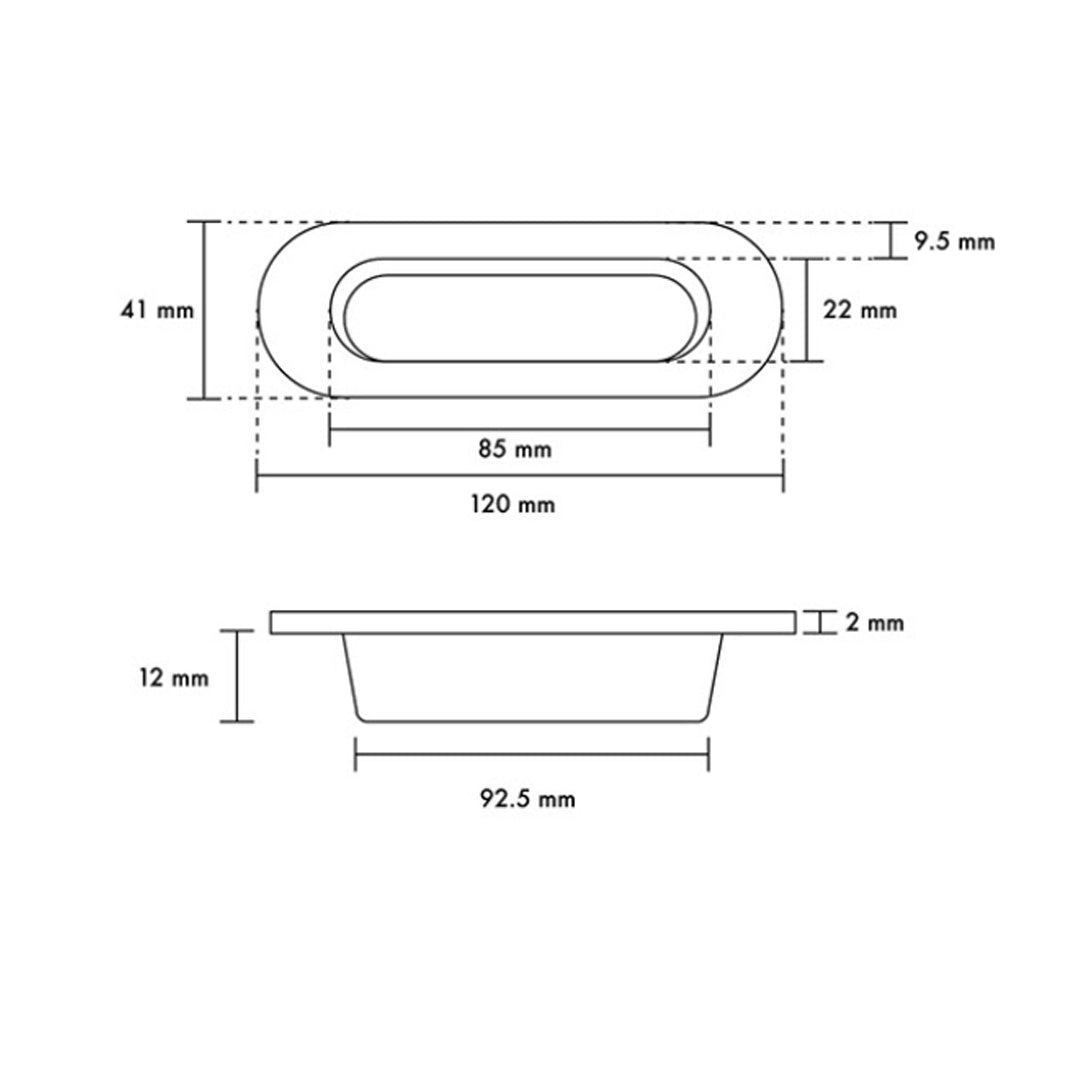Jaladera de embutir rectangular de acero inoxidable