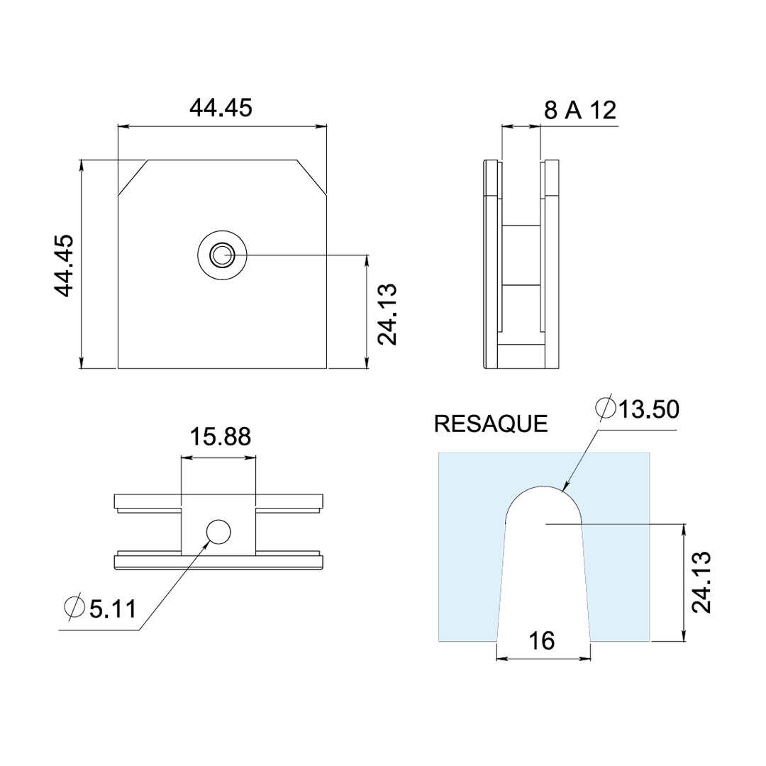 Conector de fijación central para vidrio templado