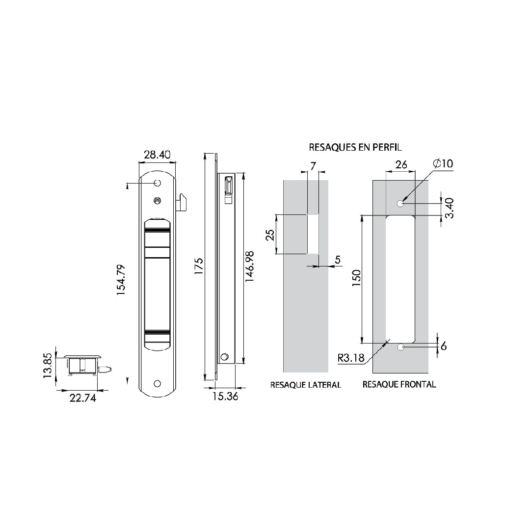 JALADERA de embutir tipo española modelo 2181