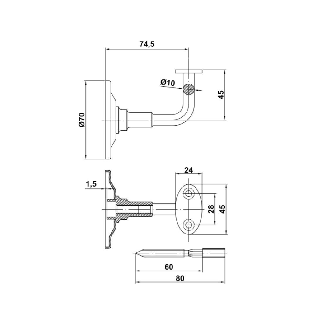 SOPORTE para pasamanos Modelo 25