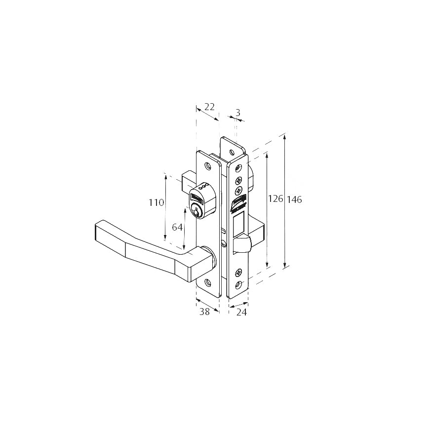 Cerradura modelo 550 para perfil de aluminio