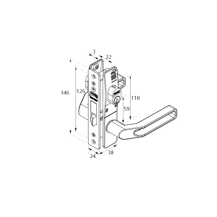 Cerradura 550 modelo MAX MH para perfil de aluminio