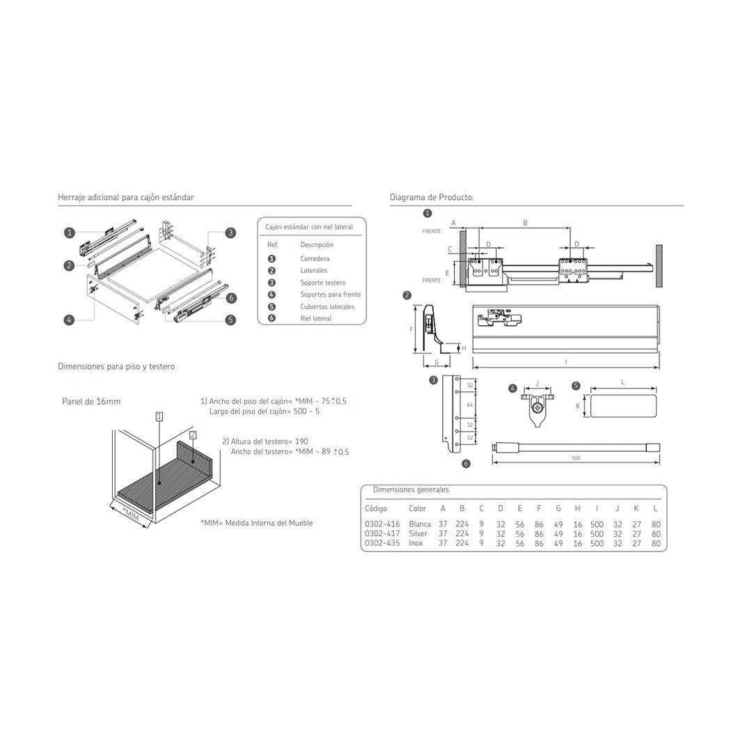 Juego de correderas Stetik con barandal de 500 mm
