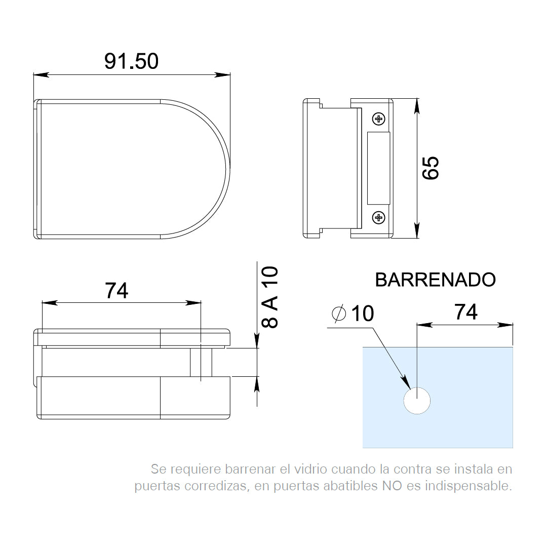 CONTRA PARA CHAPA MARUATA PARA PUERTA DE CRISTAL