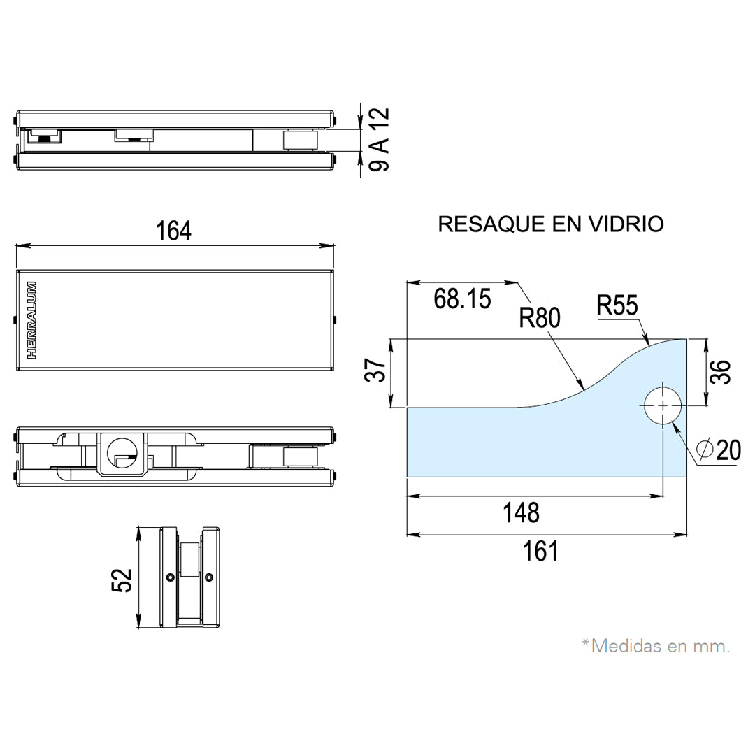 HERRAJE SUPERIOR PARA PUERTA DE VIDRIO